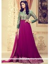 Hypnotic Green And Magenta Embroidered Work Floor Length Anarkali Suit
