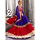 Jazzy Blue And Red Patch Border Work Faux Georgette Classic Designer Saree