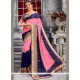 Preferable Lycra Navy Blue And Pink Classic Designer Saree