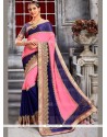 Preferable Lycra Navy Blue And Pink Classic Designer Saree