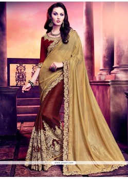 Lovely Faux Georgette Beige And Brown Half N Half Saree