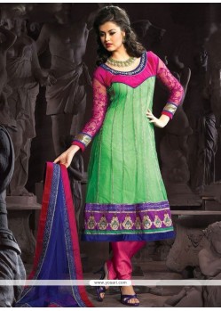 Pretty Green And Hot Pink Anarkali Suit