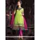 Enthralling Green Lace Work Net Anarkali Suit