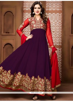 Sunshine Faux Georgette Purple Floor Length Anarkali Suit