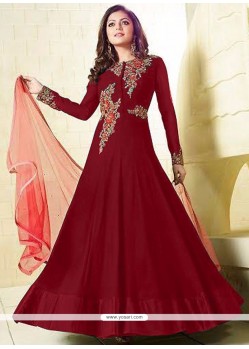Imperial Embroidered Work Red Floor Length Anarkali Suit