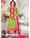Sensible Lace Work Chanderi Churidar Suit