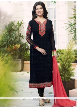 Ayesha Takia Patch Border Work Black Faux Georgette Churidar Designer Suit