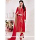 Superlative Resham Work Cotton Red Churidar Suit