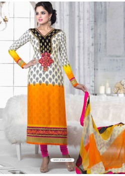 White And Yellow Crepe Anarkali Suit