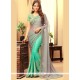 Pretty Grey And Sea Green Embroidered Work Faux Georgette Half N Half Trendy Saree