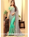 Pretty Grey And Sea Green Embroidered Work Faux Georgette Half N Half Trendy Saree