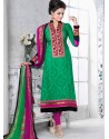 Green And Pink Crepe Anarkali Suit