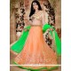 Alluring Green And Orange Lace Work Lehenga Choli