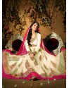 Cream And Pink Net Anarkali Suit