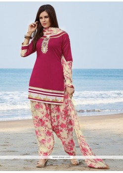 Embroidered Chanderi Readymade Suit In Magenta