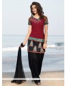 Magnificent Embroidered Work Cotton Black And Maroon Readymade Suit