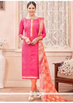 Superlative Lace Work Chanderi Pink Churidar Suit