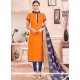 Astounding Chanderi Cotton Orange Lace Work Churidar Suit