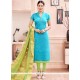 Ideal Lace Work Turquoise Churidar Suit