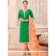 Gorgonize Green Lace Work Chanderi Cotton Churidar Suit