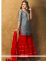 Lovely Grey And Red Designer Suit