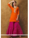 Dainty Chanderi Hot Pink And Orange Designer Suit