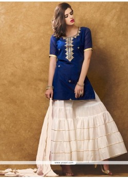 Modernistic Hand Work Work Navy Blue And White Designer Suit