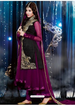 Back And Purple Velvet Anarkali Suit