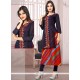 Embroidered Cotton Party Wear Kurti In Navy Blue And Red