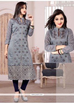 Princely Chanderi Grey Embroidered Work Party Wear Kurti