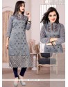 Princely Chanderi Grey Embroidered Work Party Wear Kurti