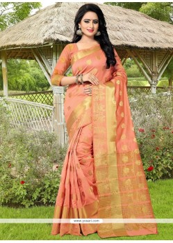 Catchy Banarasi Silk Peach Traditional Designer Saree
