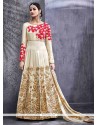 Opulent Art Silk Cream Zari Work Floor Length Anarkali Suit