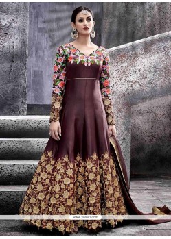 Splendid Brown Art Silk Floor Length Anarkali Suit
