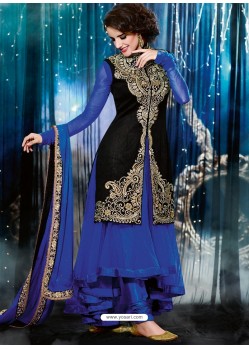 Blue And Black Velvet Anarkali Suit