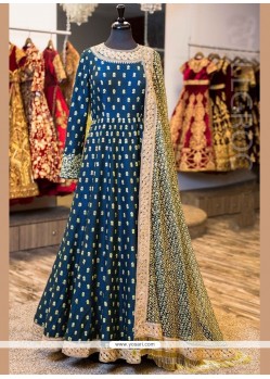 Vivacious Lace Work Blue Floor Length Anarkali Suit
