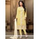 Precious Embroidered Work Yellow Chanderi Churidar Suit
