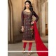 Outstanding Embroidered Work Chanderi Brown Churidar Suit