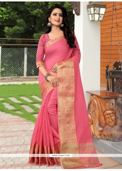Latest Banarasi Silk Pink Woven Work Traditional Saree