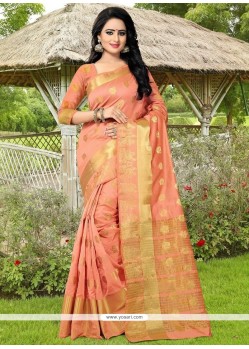 Orphic Peach Banarasi Silk Traditional Designer Saree