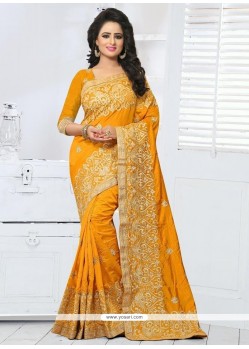 Aesthetic Art Silk Mustard Lace Work Traditional Designer Saree