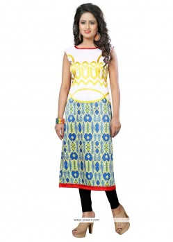 Excellent Print Work Faux Crepe Casual Kurti