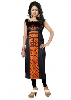 Impressive Faux Crepe Black Print Work Casual Kurti