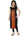 Impressive Faux Crepe Black Print Work Casual Kurti