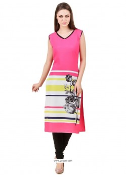 Renowned Print Work Pink Casual Kurti