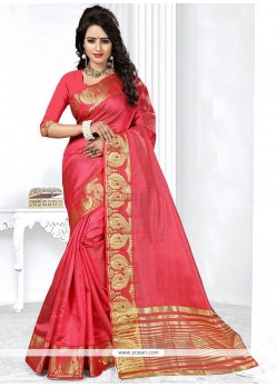 Competent Weaving Work Peach Traditional Saree