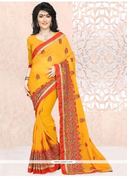 Enchanting Faux Georgette Patch Border Work Designer Saree