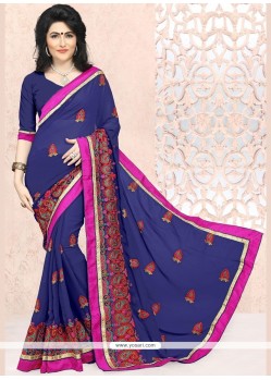 Sophisticated Faux Georgette Navy Blue Patch Border Work Designer Saree