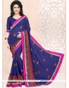 Sophisticated Faux Georgette Navy Blue Patch Border Work Designer Saree