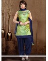 Gilded Green And Navy Blue Embroidered Work Readymade Suit